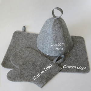 Juego de Accesorios para Sauna al por Mayor - Gorro de Fieltro, Guantes y Cojín para Asiento con Logotipo Personalizado para Spa y Sauna en Casa - Product Image 1