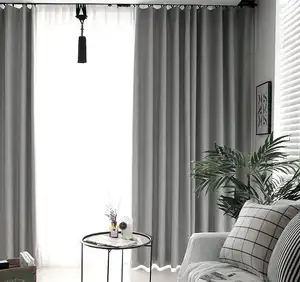 Light Gray Minimalist Blackout Curtains Linen Insulating Room Darkening Solid Blackout Bedroom Panels For Sleep