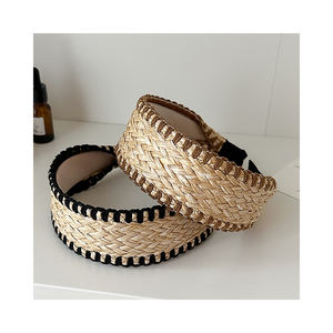 Nueva diadema tejida a mano de borde ancho, diadema de hierba de rafia para mujer, accesorios para el cabello, sentido avanzado de la Elegancia, aro francés - Product Image 1