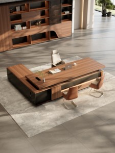 Escritorio Ejecutivo de Lujo, Moderno, de Madera, en Forma de L, Mesa para CEO o Jefe con Gabinete de Almacenamiento, Muebles para Oficina en Casa - Product Image 2