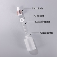 Flacon compte-gouttes en verre à épaule plate et ronde, 20ml 30ml 40ml, transparent avec couvercle or rose, sérigraphie pour sérum de soin de la peau