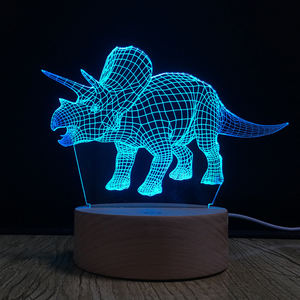 Dinosaurier 3D Holz Nachtlicht Triceratops 3D Illusions lampe 7 Farben Optische USB LED Touch Tisch Schreibtisch Nachtlicht - Product Image 3