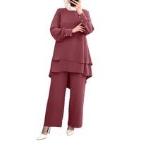 Ensemble décontracté pour femme H731 – Nouveau modèle, couleur unie, haut double couche, fermeture boutonnée, élégant et tendance, coupe ample, jambe large