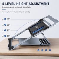 Support de refroidissement pour ordinateur portable en aluminium de qualité supérieure, avec protection contre la surchauffe, refroidissement multiple et inclinaison à quatre niveaux, pour les acheteurs en gros et les fabricants OEM