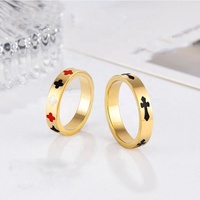 Bague de couple en forme de croix émaillée en acier inoxydable plaqué or 18 carats PVD, style Ins, bijoux de mode de haute qualité en gros