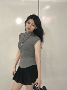 T-shirts et hauts d'été sexy à col roulé sans manches pour femmes, coupe ajustée unie, pulls décontractés, basiques streetwear féminins - Product Image 2