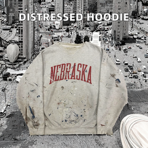 Ropa de calle OEM para hombre, sudadera con estampado personalizado, calidad premium, pintura recortada desgastada, salpicaduras, 100% algodón, lavado químico - Product Image 3