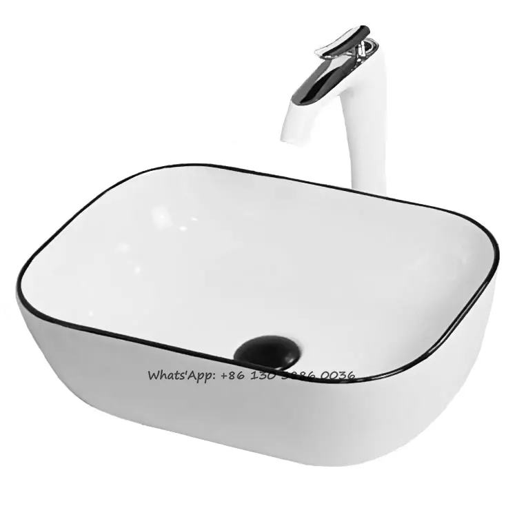 Professional Manufacturer White Lavabo Luxury Nordic Black Side Table Ceramic Art Wash Hand Basins Bathroom Sink Single Basin