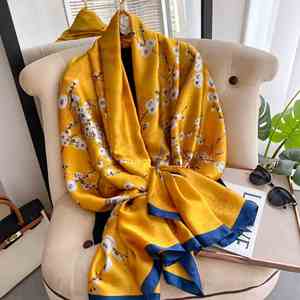 Women's Fashion Long 90*180Cm Square Twill Floral Pattern Summer Head Wrap Printed Screen <b>Silk</b> <b>Scarf</b> for Lady - Product Image 4