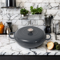 Coloré Personnalisé En Gros OEM Émail Fonte Creuset Fruits De Mer Casserole Peu Profonde Marmite À Four Hollandais Avec Couvercle