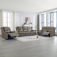 Ensemble de canapés inclinables pour home cinéma, style minimaliste, avec structure métallique, revêtement en cuir PU, inclinables manuellement 3+2+1, et bande lumineuse LED