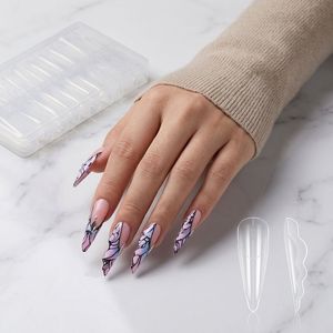 ZHI JIA 150 pièces Formes doubles pour <span class=keywords><strong>ongles</strong></span> en plastique, motif papillon, lignes de graduation internes, réutilisables, pour extension de gel, capsules d'<span class=keywords><strong>ongles</strong></span> artificiels pour nail art - Product Image 3