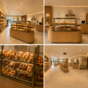 Vetrina Espositiva per Panetteria Personalizzata, Moderna ed Ecologica, con Vetro Curvo e Illuminazione LED per Allestimento Caffetterie - Product Image 3