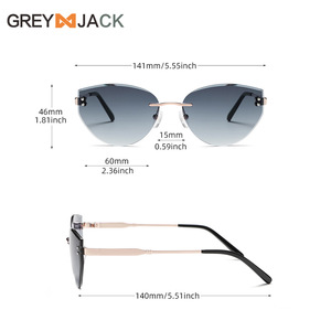 Gafas de sol sin marco Greyjack Cat Eye, gafas de sol de metal dorado UV400, ligeras, a la moda, para mujer, G053 - Product Image 2