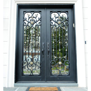 Puerta Principal <span class=keywords><strong>de</strong></span> Metal para Casa, Fabricada en Foshan, Puerta Exterior <span class=keywords><strong>de</strong></span> <span class=keywords><strong>Entrada</strong></span>, <span class=keywords><strong>Puertas</strong></span> Dobles <span class=keywords><strong>de</strong></span> Hierro Forjado Decorativas Rústicas - Product Image 3