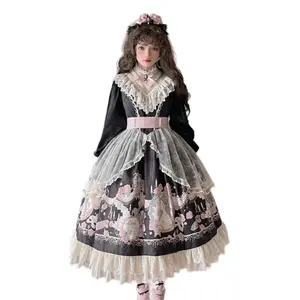 OP tối Jacquard edwardian tuổi xù cạnh thanh lịch cổ điển cổ áo Lolita Váy từ phong cách cung điện