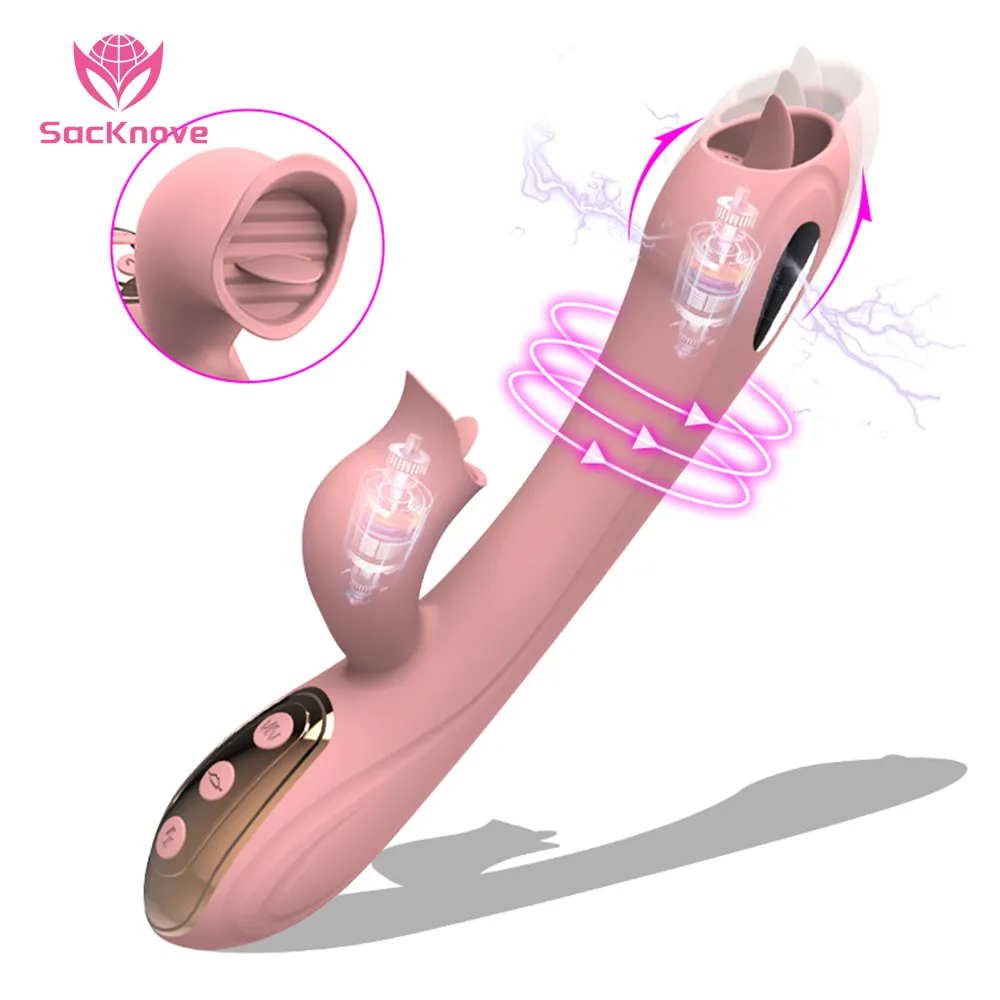 Sacknove 2022 điện sốc mạnh mẽ đôi động cơ Silicone âm vật kích thích lưỡi liếm massage Vibrator