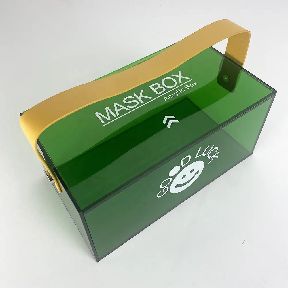 新しいデザイングリーンアクリルフェイシャルマスクペーパーコンテナケースUPハンドルパーツ付きバスルームキッチンクリアアクリルティッシュボックス