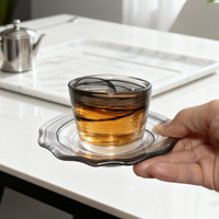 Service à thé en verre style japonais personnalisé avec bol à couvercle, sous-verre isolant thermique, tasse créative de 60 ml et soucoupe