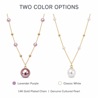 Collier pendentif en perles Edison de qualité supérieure avec chaîne à maillons, style classique violet et blanc pour femmes