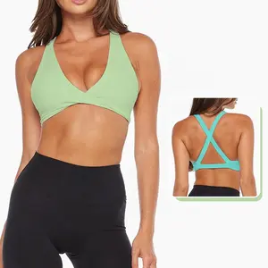 SHINBENE Hi Cloud Strappy Cross Back Yoga Bra Padded Fitness Crop Top Sexy Front Twist Sports Bra