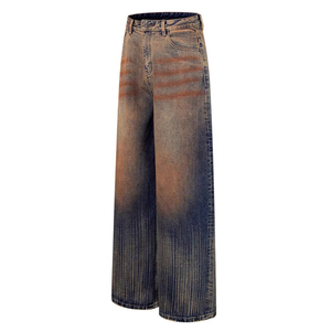 Nuevos pantalones <span class=keywords><strong>vaqueros</strong></span> de mezclilla de pierna ancha estilo americano vintage para <span class=keywords><strong>hombre</strong></span>, de alta calidad, desgastados y lavados, con efecto cola de gato, holgados. - Product Image 4