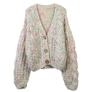 Tricoté à la main décontracté ample surdimensionné tricoté à la main col en V femmes enceintes pull cardigan - Product Image 2