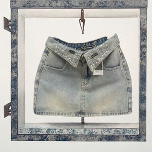 <span class=keywords><strong>Mini</strong></span>-<span class=keywords><strong>Jupe</strong></span> en Jean A-Line Effet Diamant pour Femme, Style Brodé Coréen Streetwear, Taille Haute Déchirée, Coupe Slim Décontractée Été - Product Image 4