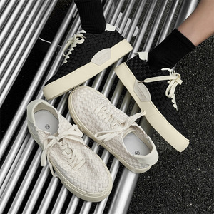 Zapatos Deportivos Casuales para Hombre, Verano 2026, Transpirables, Hechos a Mano, con Suela Gruesa Tejida, Versátiles, de Malla Blanca - Product Image 1