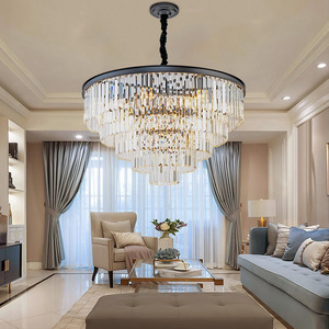 โคมไฟระย้าคริสตัลทรงปิรามิด LED สีดำสีทองหรูหราสำหรับบ้านโรงแรม - Product Image 4