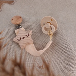 Nuevas llegadas: Cadena de algodón suave con forma de estrella para chupete, sujetachupetes para bebé, cadena antipérdida para recién nacido con clip de madera de haya - Product Image 3