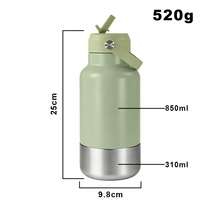 Bouteille d'eau pour animaux de compagnie en acier inoxydable à double paroi de 32 oz avec logo personnalisé, bol amovible pour nourriture et eau, et couvercle à paille rabattable