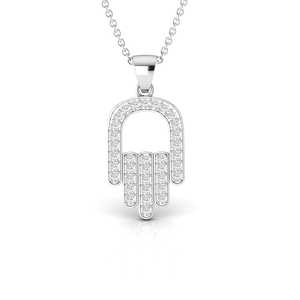 Hamsa Main 2.41 CT Diamant Rond Or Blanc Pendentif De Luxe Chaîne Personnalisée Cadeau De Noël - Product Image 2