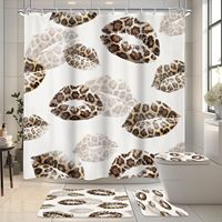 Ensemble de rideaux de douche 4 pièces Kiss Lips, imprimé léopard sauvage, polyester imperméable, tapis imprimés numériquement en 3D, accessoires, 12 crochets