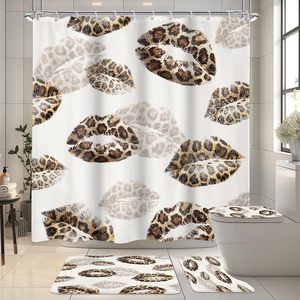 Ensemble de <span class=keywords><strong>rideaux</strong></span> de douche 4 pièces Kiss Lips, imprimé léopard sauvage, polyester imperméable, tapis imprimés numériquement en 3D, accessoires, 12 crochets - Product Image 1