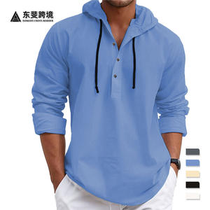 Temu <b>Men's</b> Hooded Button-Up <b>Sweatshirt</b> Long Sleeve <b>White</b> Breathable Cotton Twill Leisure Wear - Product Image 2