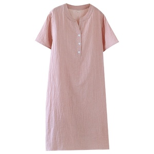 <span class=keywords><strong>Sujin</strong></span> ชุดนอนผ้าฝ้ายแท้สองชั้นสำหรับใส่อยู่บ้านชุดนอนแขนสั้นคอวีทรงหลวมลายสก๊อตน่ารักเรียบง่ายสำหรับผู้หญิงใส่ในฤดูร้อน XL - Product Image 5