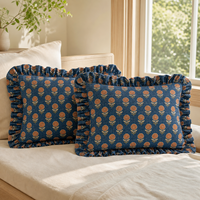Housse de coussin carrée en coton à volants imprimé motif lotus bleu pour canapé, salon, décoration intérieure, vente en gros