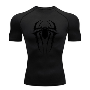 T-shirts de compression à manches courtes pour hommes, imprimé araignée, soutien musculaire, respirants, séchage rapide, ajustés pour le yoga et le cyclisme - Product Image 1