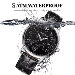 Montre-bracelet de luxe pour homme en acier inoxydable avec bracelet en cuir, mouvement à quartz 40 mm, résistante à l'eau, coffret cadeau avec logo personnalisé - Product Image 3
