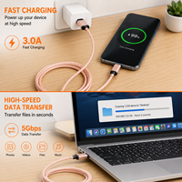 Câble USB 3.0 haute vitesse LUNGKAY vers Type C, tressé, charge rapide, synchronisation des données, cordon or rose avec alliage d'aluminium, prise en charge OEM/ODM