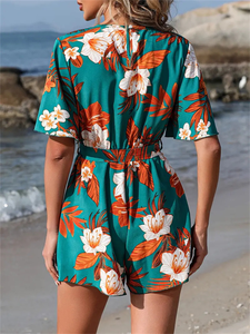 Tuta Hawaiana Romantica ed Elegante da Spiaggia a Maniche Corte con Motivi Floreali <span class=keywords><strong>e</strong></span> Leopardati con Paillettes per Donna - Product Image 5
