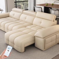 Sofá Cama Eléctrico de Cuero Auténtico - Estructura de Madera Modular de 3 Plazas, Convertible y Extensible de Doble Uso para Sala de Estar y Escuela, Nuevo en Color Negro