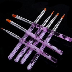 7Pcs Acrylic Handle Nail Art Brush <b>Set</b> Round Tip <b>Crimped</b> Ferrule UV Gel Painting Pens for Manicure - Product Image 4