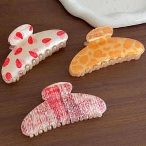 Accessoires de cheveux tendance : Grande pince en acétate colorée, motif rayé, pour queue de cheval, style vintage floral, pour femme - Product Image 2