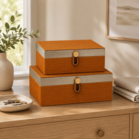 Ensemble de 2 boîtes de rangement en cuir texturé pour coffre, étui organisateur de bijoux, boîte cadeau