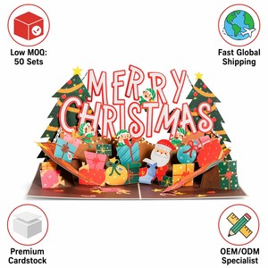 Carte de vœux pop-up Joyeux Noël 3D, carte cadeau de Noël, Père Noël, elfe, sapin de Noël, vœux saisonniers - Product Image 6