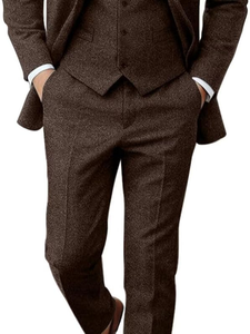 Costume de marié sur mesure 3 pièces respirant avec fermeture éclair en polyester/coton pour homme, style business décontracté - Product Image 1