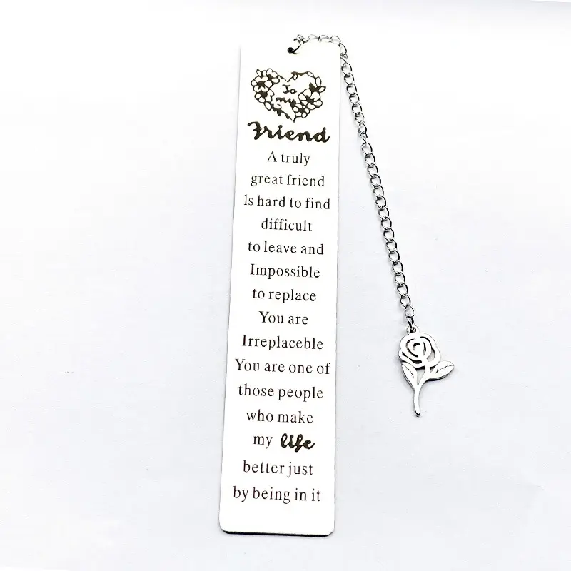 New English Lettering Metal Aço Inoxidável Bookmark Flower Accessories Pendant Enviar Amigos Jóias Presentes