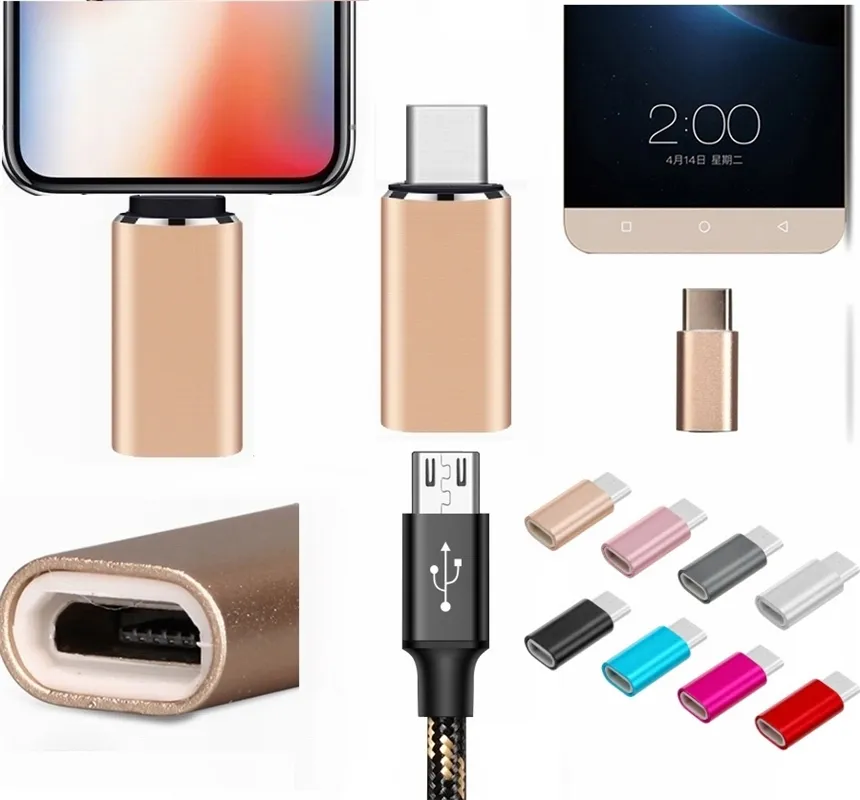 Aluminum Metal Micro USB to 8 pin micro usb to usb 3.1 type C Connector Converter Adapter For MacBook oneplus 2 xiaomi nokia N1